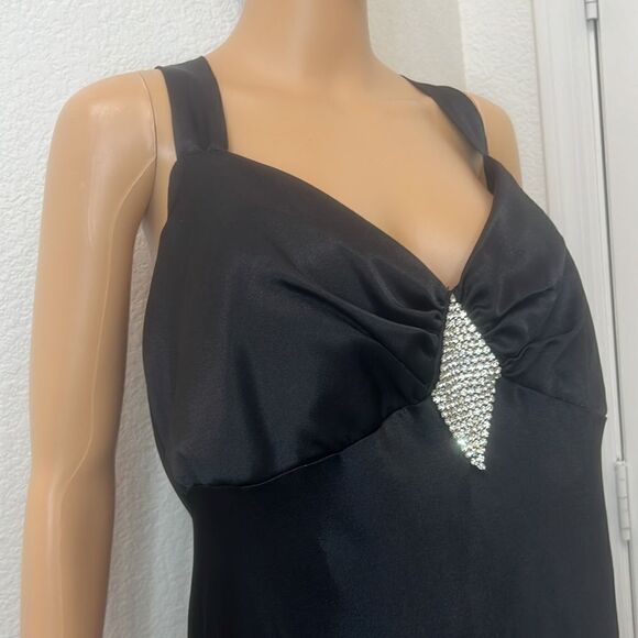 Betsy & Adam Black Dress Rhinestone Sleeveless Backless Side Zip - Picture 3 of 11